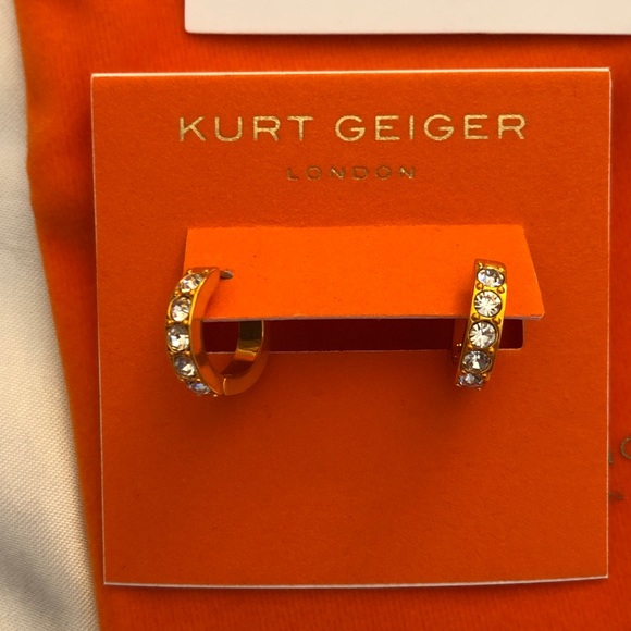 Kurt Geiger London Orange Metallic Huggie Hoops Crystal Accents NWT & Dust Bag - Picture 3 of 12